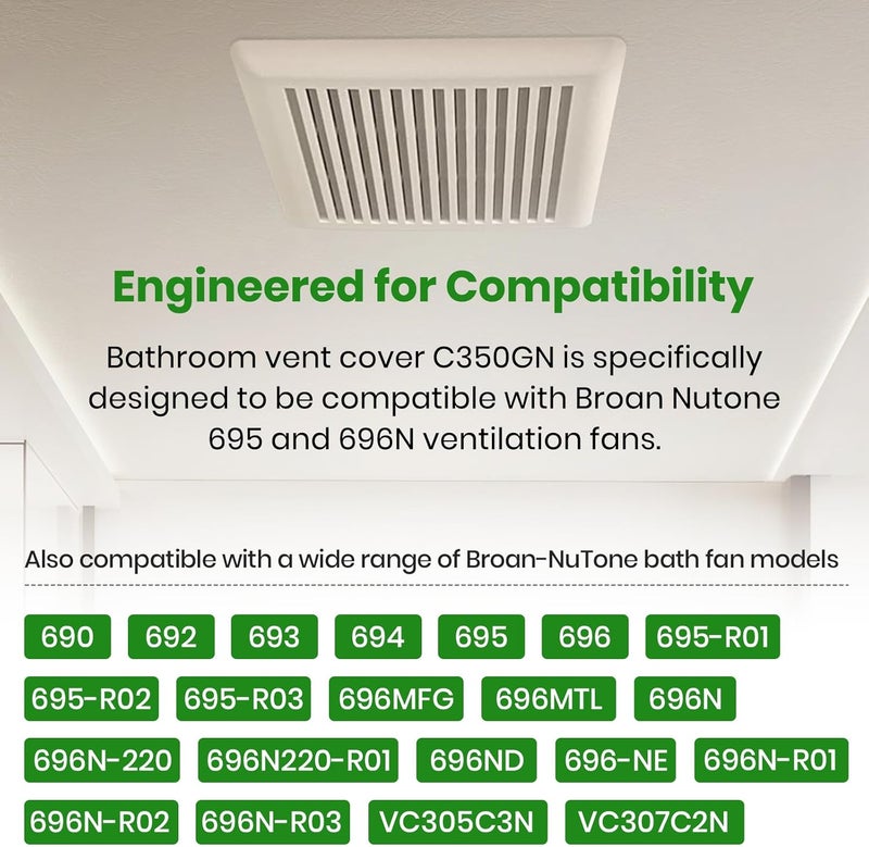 Calvana (2-Pack) C350GN Bathroom Fan Cover with Springs, 8-3/4" x 9-1/8" Exhaust Fan Replacement Grille, Compatible with Broan-NuTone, Fits Models 690 693 VC305C3N VC307C2N, 695 and 696N, White - Image 4